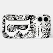 Letter パーソナライズされた B白黒タトゥーフラワー Case-Mate iPhoneケース (裏面 (横))