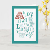 Letter Aイニシャル名アルファベット誕生日ティール（緑がかった色）&赤 カード (黄色い花)
