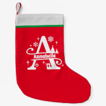 Letter Aクリスマスモノグラムイニシャル名Red White