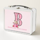 Letter Aピンクアリゲーター新学期 メタルランチボックス (正面)