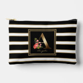 Letter Aフローラモノグラム白黒金ゴールド ストライプ アクセサリーポーチ (正面)