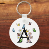 Letter Aフローラ蝶モノグラムイニシャル キーホルダー (裏面)