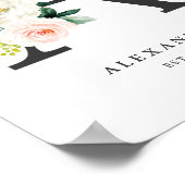 Letter Aモノグラムウォーターカラーピーチ花模様子供部屋 ポスター (角)