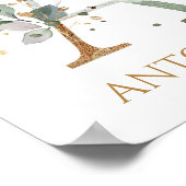 Letter Aモノグラムグリーン&金ゴールドの葉子供部屋 ポスター (角)