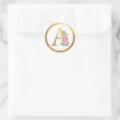 Letter Aモノグラムピンクローズフローラ&エレガント金ゴールド ラウンドシール (バッグ)