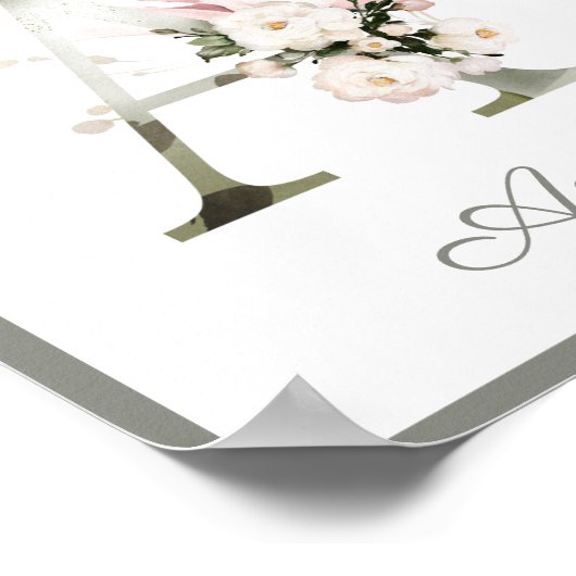 Letter Aモノグラムピンク牡丹バラ子供部屋ポスター ポスター (角)