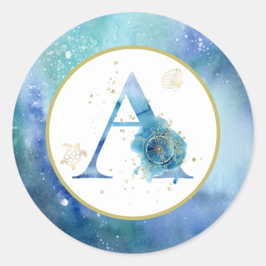 *~* LETTER A -ビーチ航海の封筒ステッカー ラウンドシール (正面)