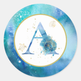 *~* LETTER A -ビーチ航海の封筒ステッカー ラウンドシール