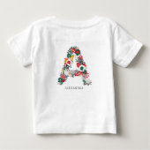 Letter A | 遊び心のある花のモノグラムI ベビーTシャツ (裏面)