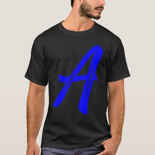Letter A Alphabet Large Blue Graphic Initial Tシャツ (正面)