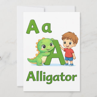 Letter A Alphabet Postcard – A is for Alligator 招待状