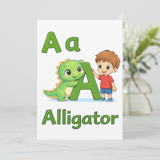 Letter A Alphabet  Postcard – A is for Alligator 招待状 (スタンド正面)