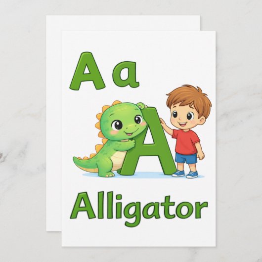 Letter A Alphabet  Postcard – A is for Alligator 招待状 (正面/裏面)
