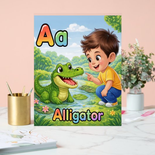 Letter A Alphabet Poster A is for Alligator Cute アクリルサイン (ウェディング)