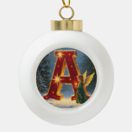 Letter A Christmas Angel Personalized Initial セラミックボールオーナメント