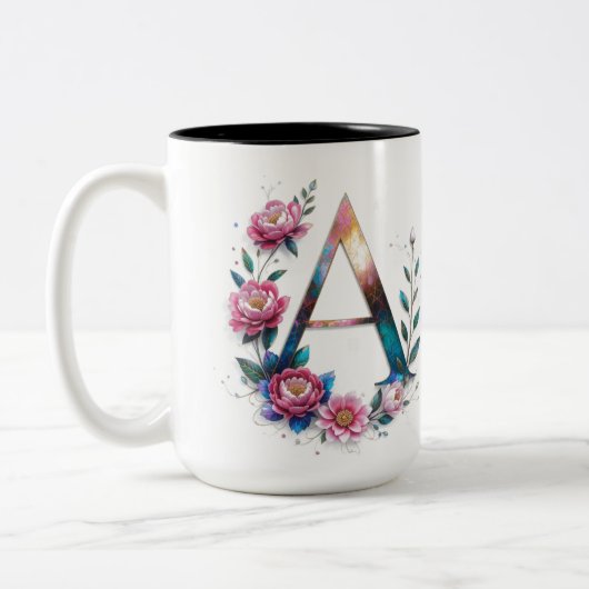 Letter A Coffee Mug -フローラデザイン ツートーンマグカップ (左)