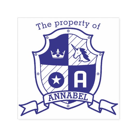 Letter A crest名前をカスタムするunicorn kids library セルフインキングスタンプ (デザイン)