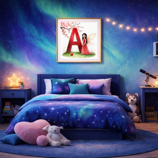 Letter A Fairy Nursery Poster - Cherry Blossoms ポスター