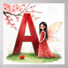 Letter A Fairy Nursery Poster - Cherry Blossoms ポスター
