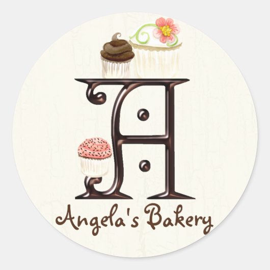 Letter A Monogram Cupcake Logo Business Stickers ラウンドシール (正面)