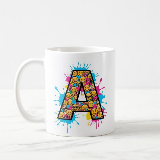 Letter A Mug withおもしろい絵文字デザイン コーヒーマグカップ (左)