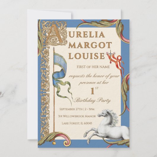 Letter A Royal Medieval 1st Birthday Invitation 招待状 (正面)