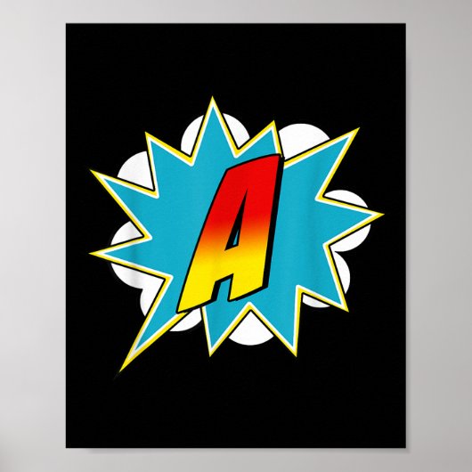 Letter A Superhero Name Comic Letter Retro Costume ポスター (正面)