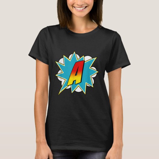 Letter A Superhero Name Comic Letter Retro Costume Tシャツ (正面)