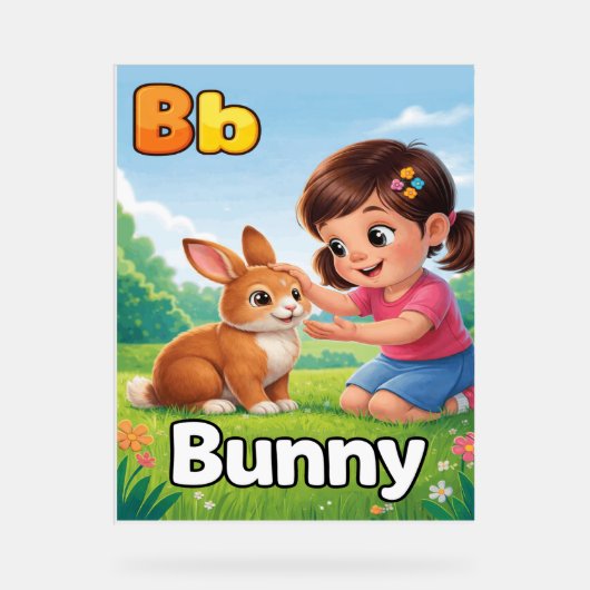 Letter B Alphabet Poster – B is for Bunny – Cute  アクリルサイン (正面)