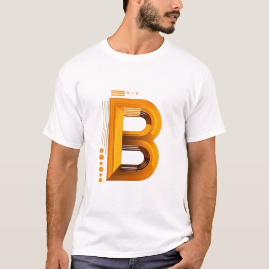 Letter B – Amber 3D Monogram on Deep Black Tシャツ (正面)