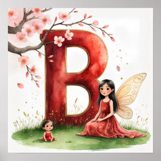 Letter B Fairy Art Poster - Cherry Blossoms ポスター