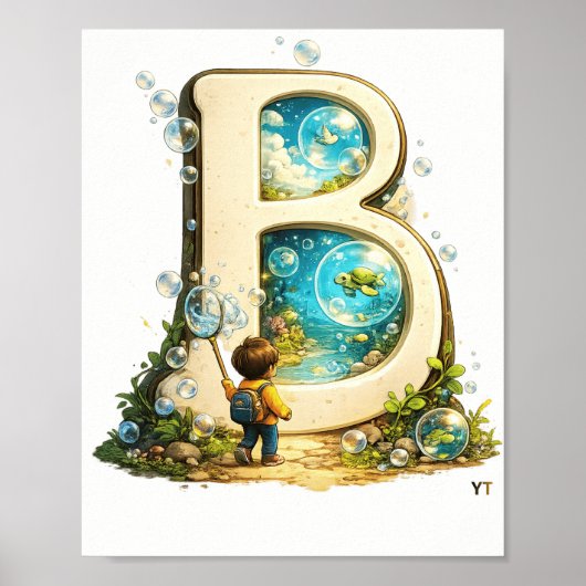 Letter B Initial | 水彩アルファベットギフト ポスター (正面)