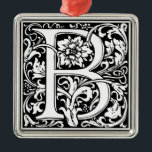 Letter B Medieval Monogram Vintage Initial メタルオーナメント<br><div class="desc">This initial B is part of a complete series of upper case William Morris inspired typography initials. The black and white lettering is highly decorative, styled after the fancy typography of the middle ages. Cute and trendy, this is a vintage chic monogram B - letter B- swirly B . Customize...</div>