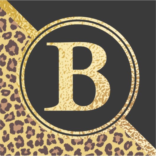 Letter B Monogram Leopard Print Gold and Black シール (正面)