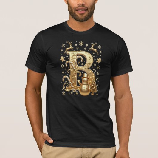 Letter B: Royal Gold Luxury Christmas Tシャツ (正面)