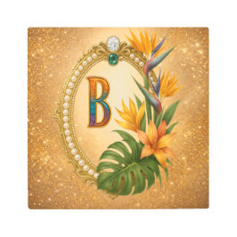 Letter B Tropical Monogram Gold Metal Wall Art メタルプリント