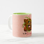 Letter B Wooden Alphabet – Floral 3D Initial ツートーンマグカップ (正面左)