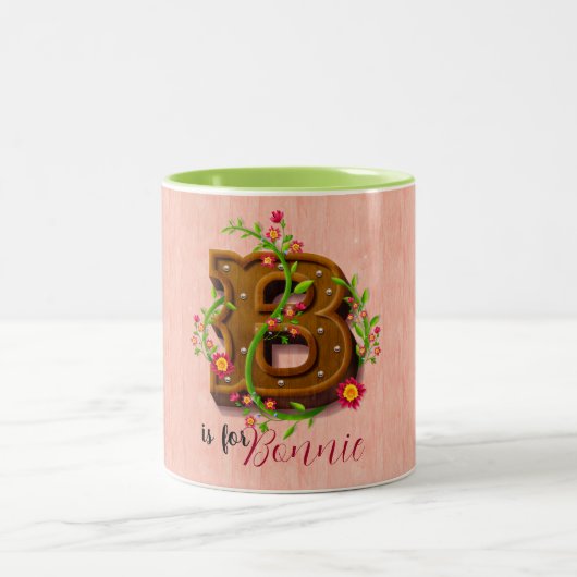 Letter B Wooden Alphabet – Floral 3D Initial ツートーンマグカップ (中央)