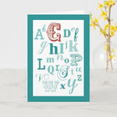 Letter Cイニシャル名アルファベット誕生日ティール(緑がかった色)&赤 カード (黄色い花)