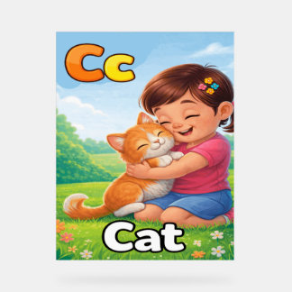 Letter C アルファベットポスター – C is for Cat かわいい子供たち アクリルサイン