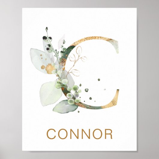 Letter C Monogram Green & gold foliage Nursery ポスター (正面)