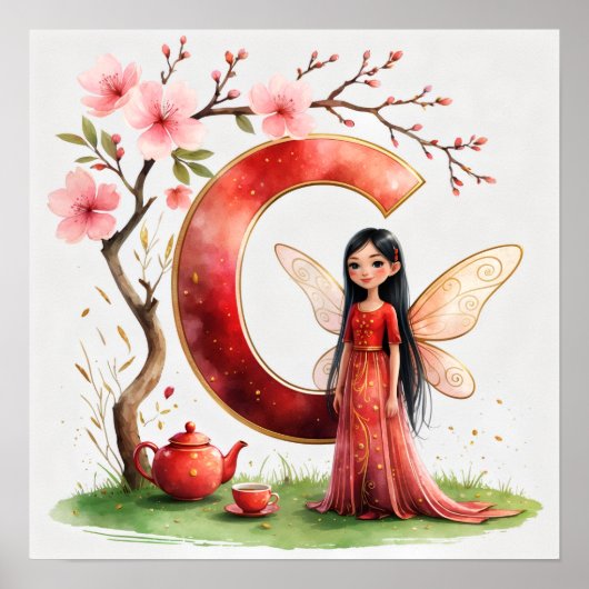 Letter C Tea Ceremony Fairy Poster Asian Alphabet ポスター (正面)