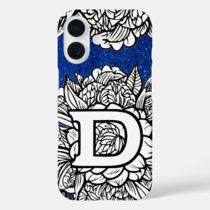 Letter Dパーソナライズされたグリッターフェイクタトゥーフラワー iPhone 16ケース