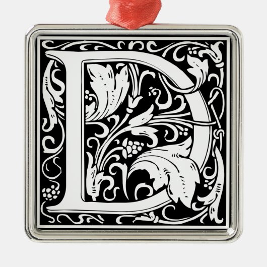 Letter D中世モノグラムヴィンテージイニシャル メタルオーナメント (正面)