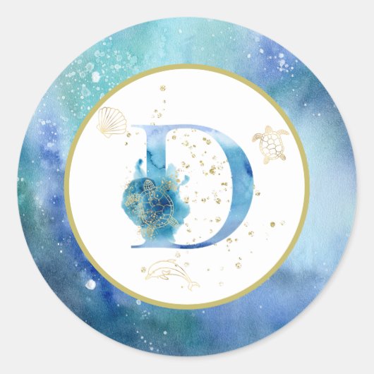 *~* LETTER D -ビーチ航海の封筒ステッカー ラウンドシール (正面)