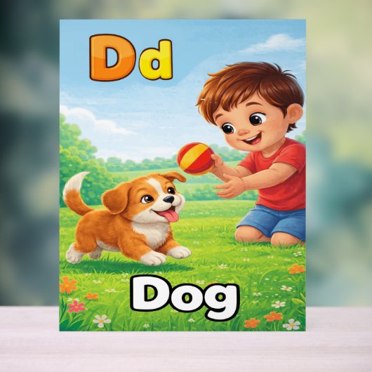 Letter D Alphabet Poster – D is for Dog アクリルサイン (ニュートラル)