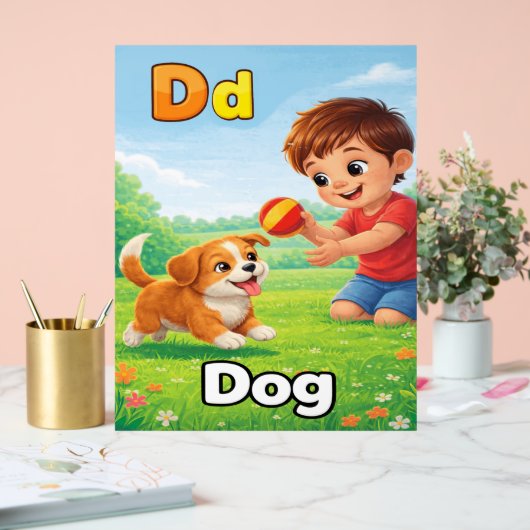 Letter D Alphabet Poster – D is for Dog アクリルサイン (ウェディング)