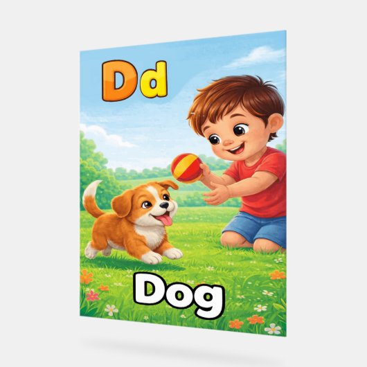 Letter D Alphabet Poster – D is for Dog アクリルサイン (傾斜)