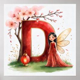 Letter D Chinese Lantern Fairy Poster Nursery Art ポスター
