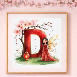Letter D Chinese Lantern Fairy Poster Nursery Art ポスター
